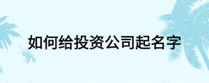 如何給投資公司起名字